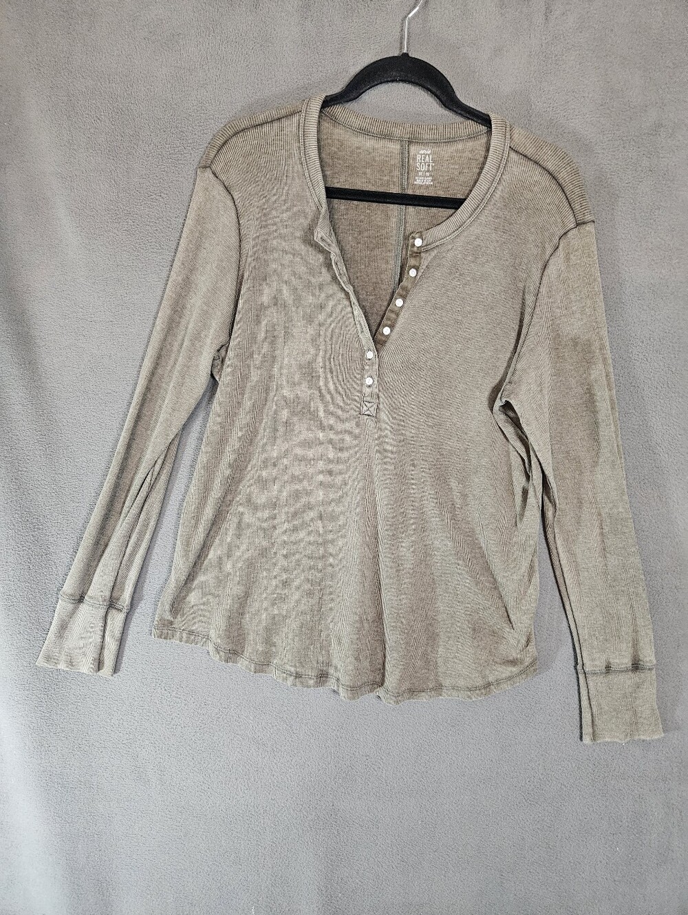 Aerie Real Soft Womens XL Henley Shirt Ribbed Olive Green Long Sleeve Grunge